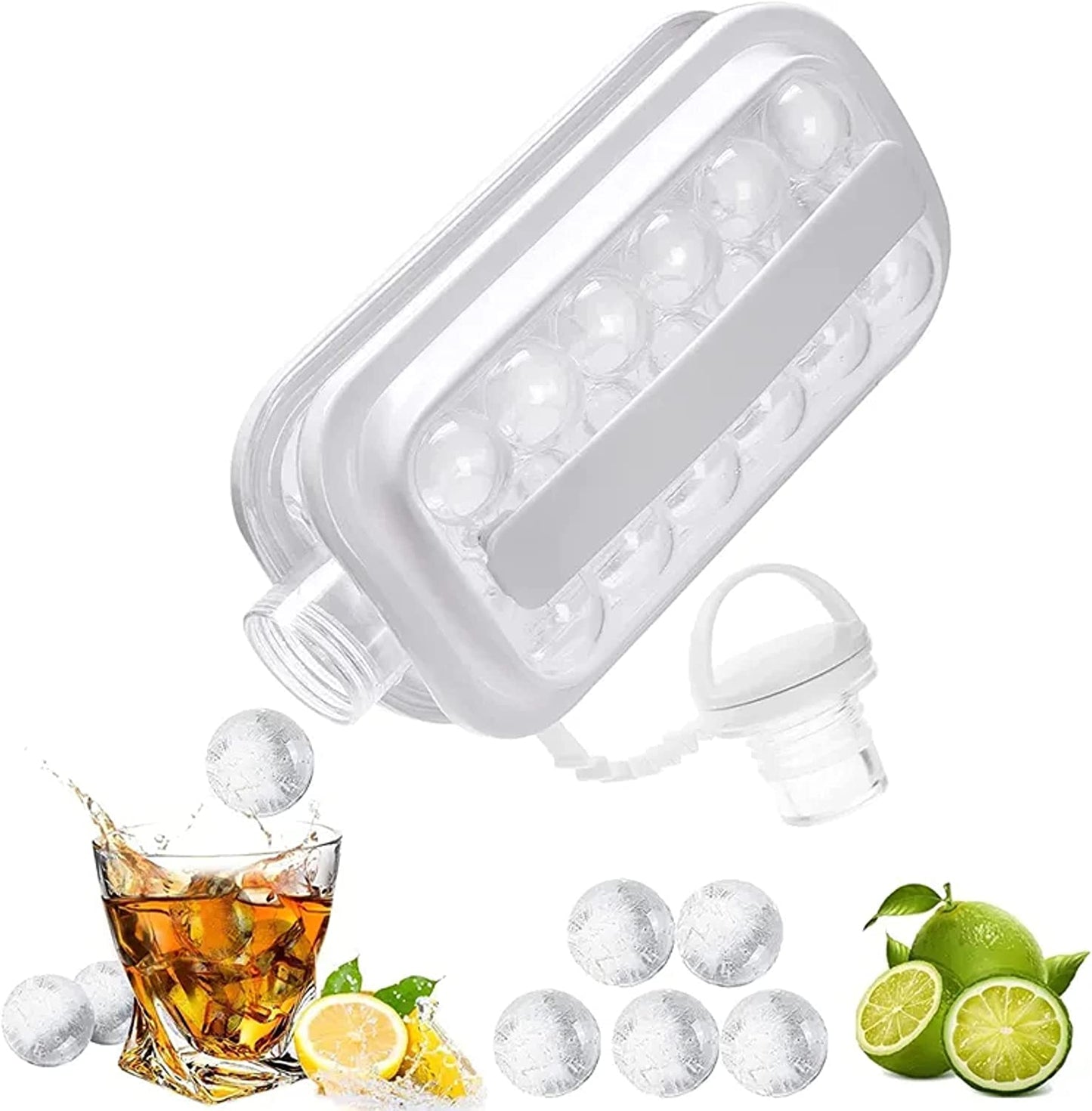 KING Bottle of Ice Balls, Ice Cube Tray and Ice Ball Maker 2 in 1 Bottle and Ice Cube Tray, Ice Machine for Perfect Ice Balls, Coffee, Juice, Water (White)